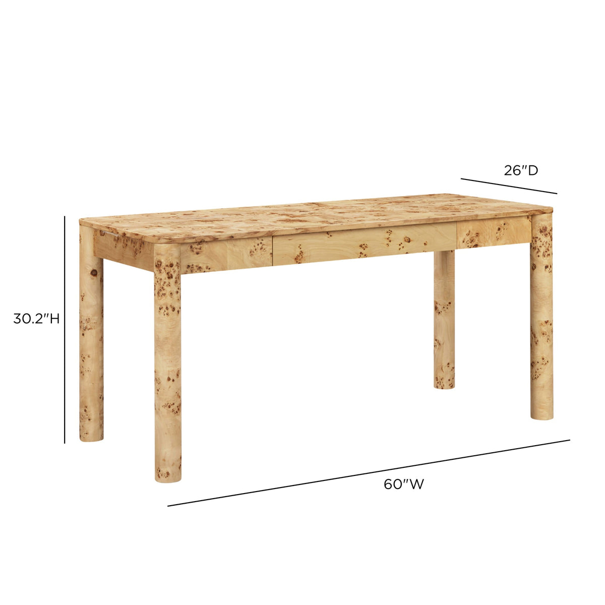 Meadow 60" Natural Burl 3 Drawer Desk