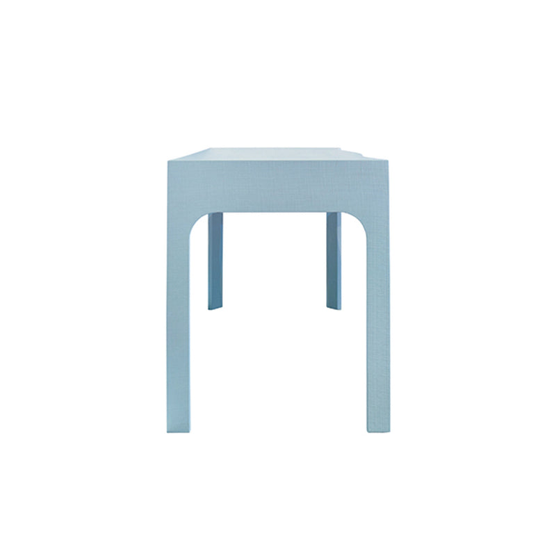 Amellia Light Blue Linen Glass Top Desk with Gold Accents