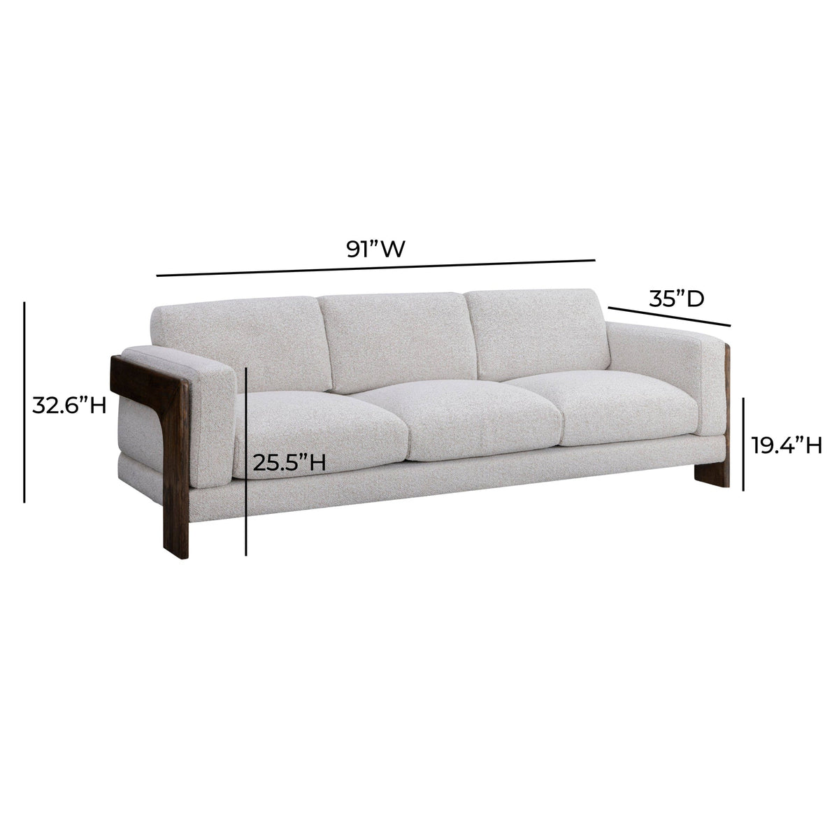 Eves 91" Cream Contract-Grade Boucle Sofa