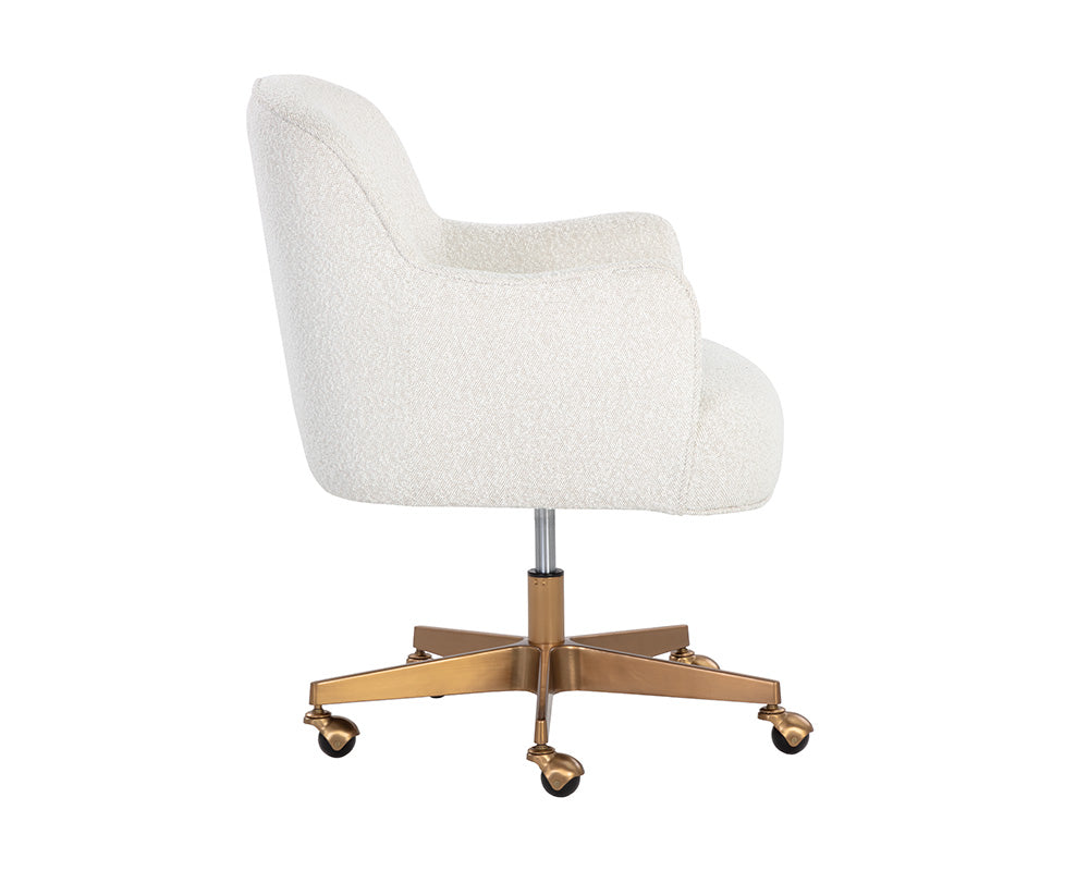 Karina White Boucle & Gold Curved Desk Chair