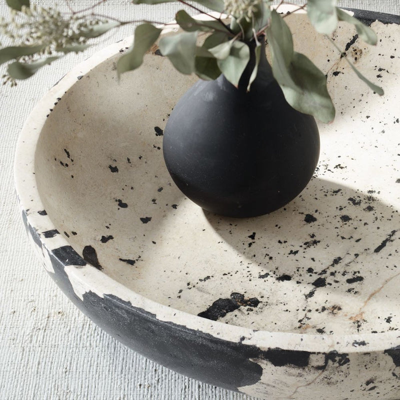 Modern White & Black Limestone Bowl