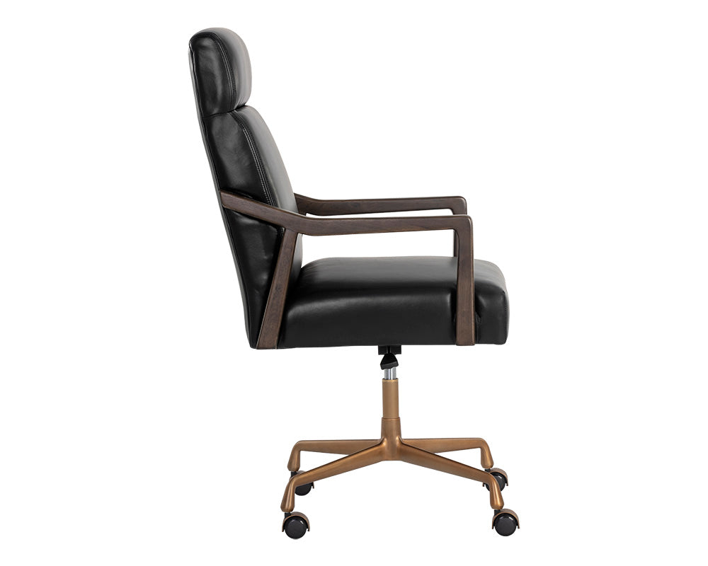 Collin Black Leather & Oak Brushed Gold Desk Chair