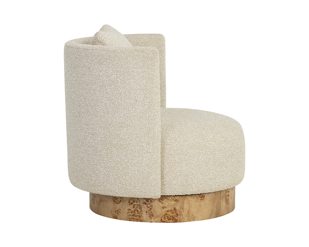 Fortis Oatmeal Swivel Accent Chair with Maple Burl Base