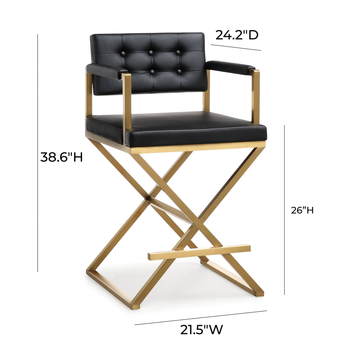 Lila Black Gold Steel Faux Leather Counter Stool - Luxury Living Collection