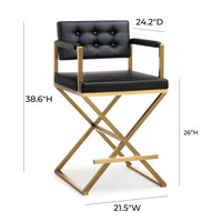 Lila Black Gold Steel Faux Leather Counter Stool - Luxury Living Collection
