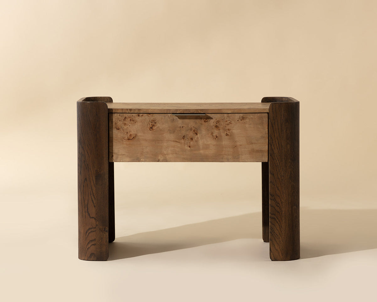 Beryl Mappa Burl Veneer & Brown Oak Nightstand