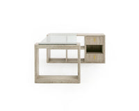 Roma Modern Glass & Faux Travertine Reversible Desk