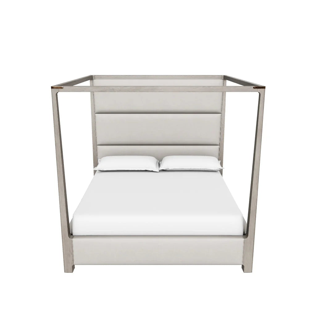 Danette King Taupe Grey Canopy Bed & 2 Nightstands