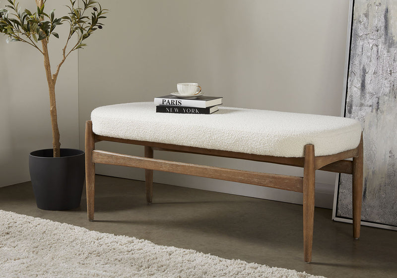 Winslow White Boucle & Wood Bench