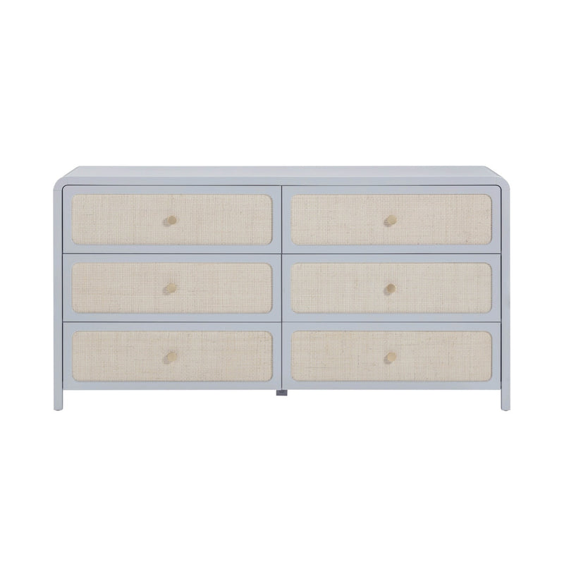 Ameline Pastel Blue Rattan 6 Drawer Dresser