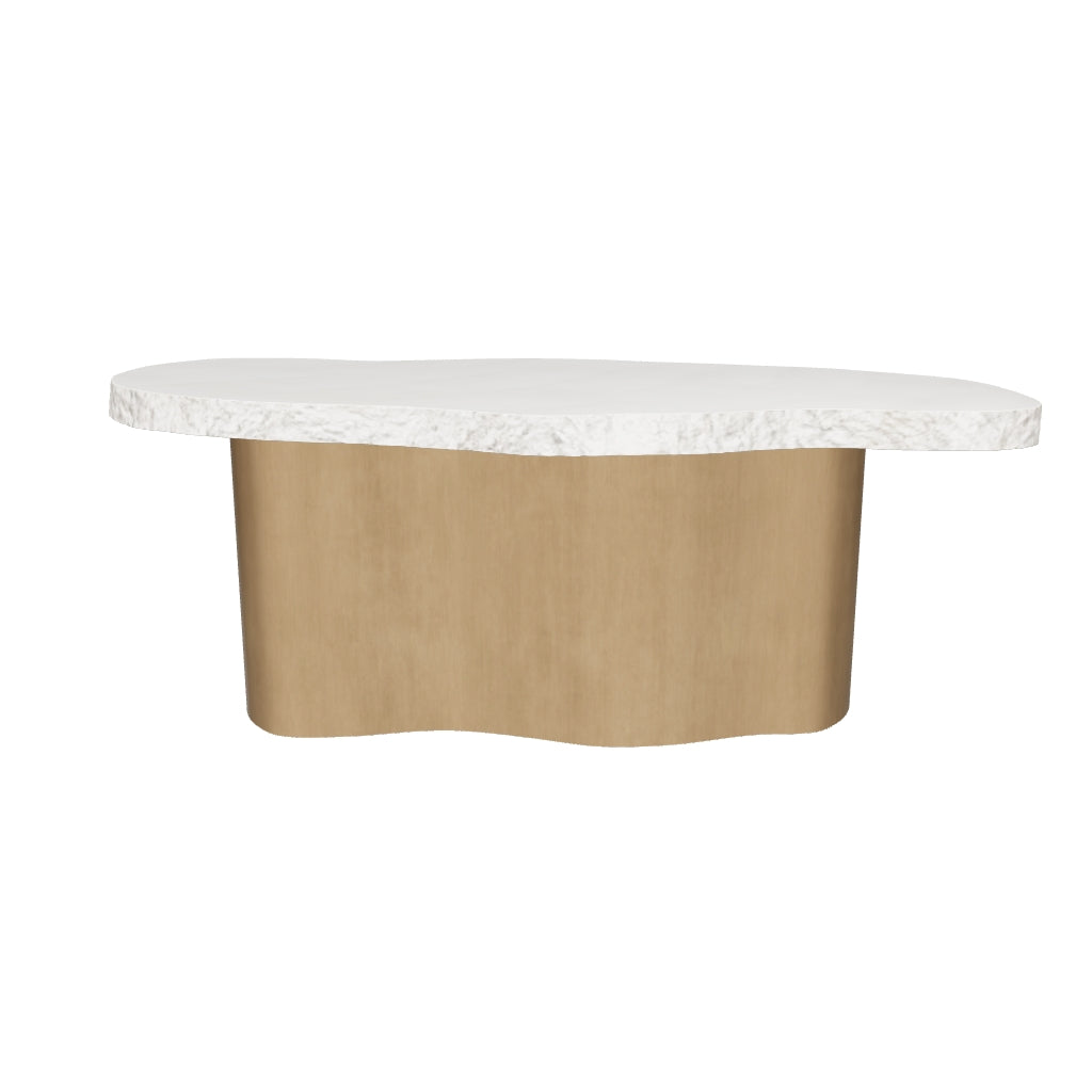 Idris 85.5" Faux Travertine Concrete & Brass Indoor/Outdoor Dining Table