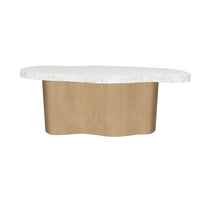 Idris 85.5" Faux Travertine Concrete & Brass Indoor/Outdoor Dining Table