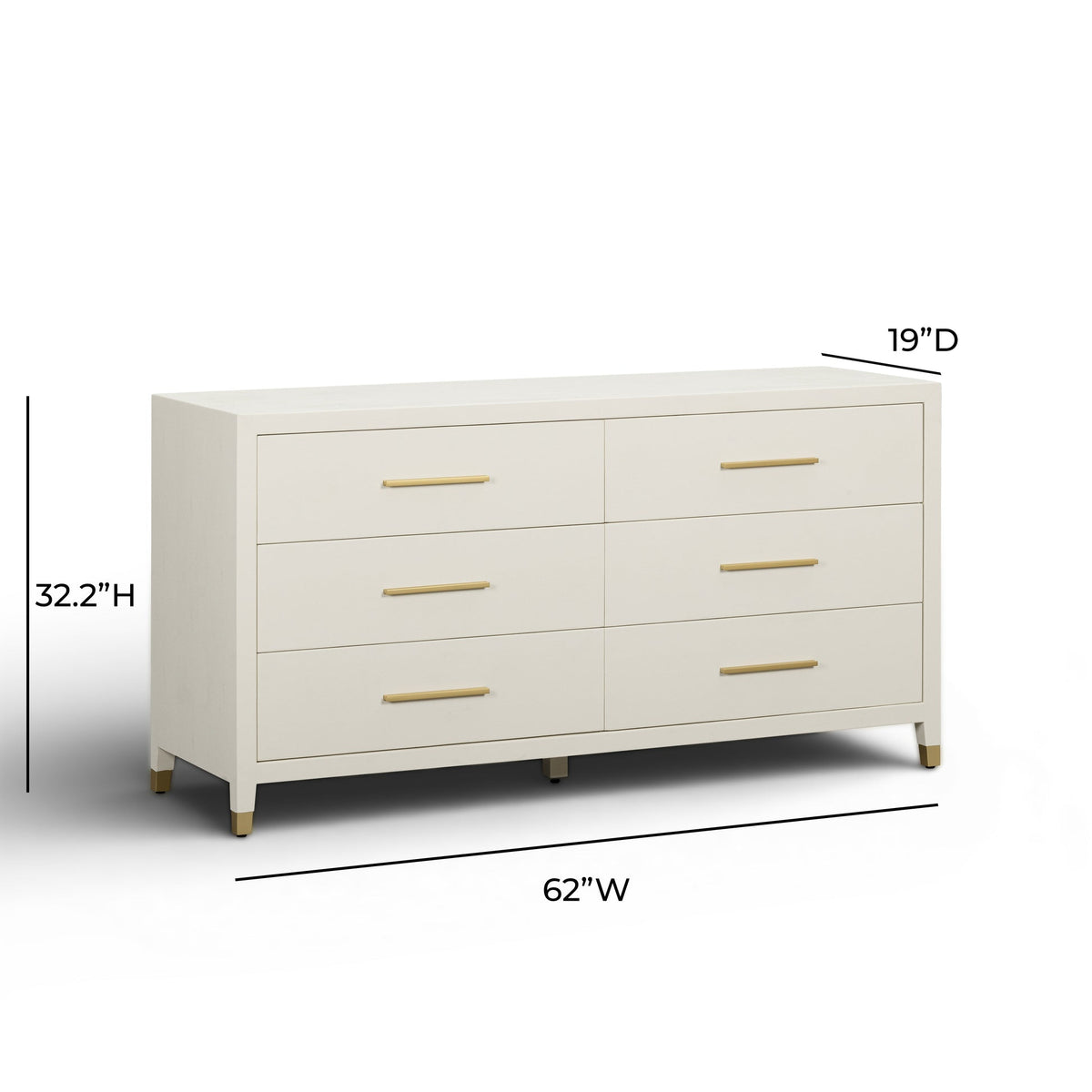 Dorite 62" Cream Faux Shagreen 6-Drawer Dresser