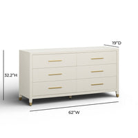 Dorite 62" Cream Faux Shagreen 6-Drawer Dresser