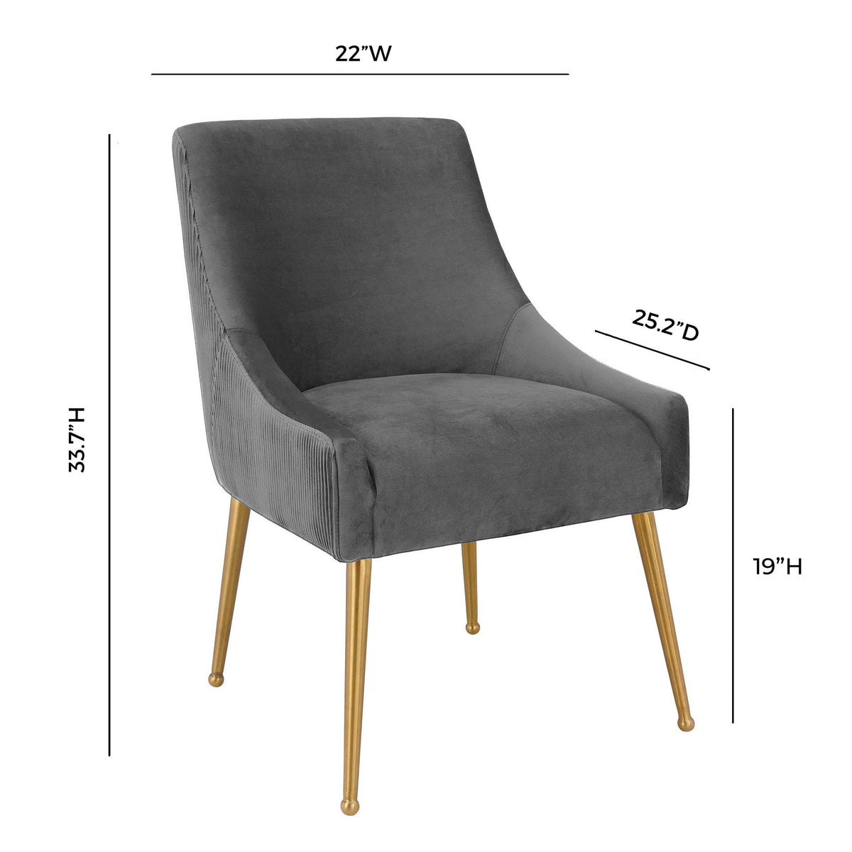 Prado Pleated Grey Velvet With Gold Frame Chair - Luxury Living Collection
