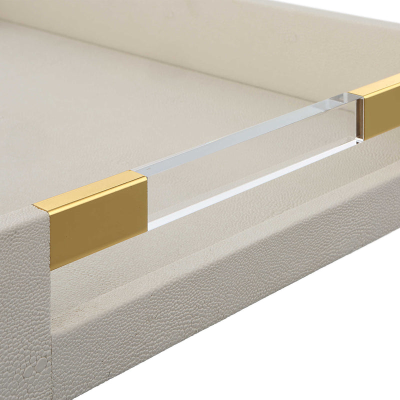 Lia Modern White Faux Shagreen & Gold Tray