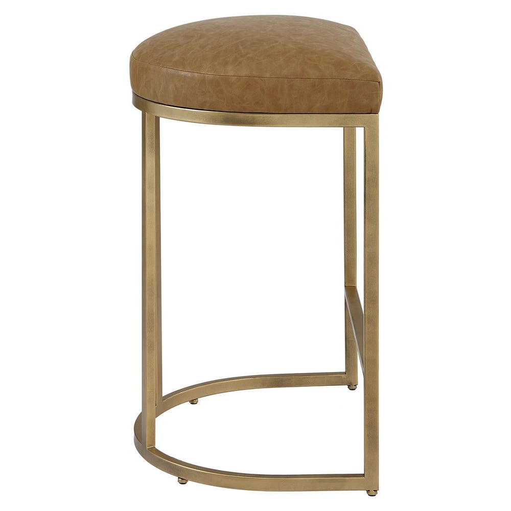 Crystal Cognac Faux Leather & Brass Counter Stool