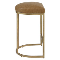 Crystal Cognac Faux Leather & Brass Counter Stool