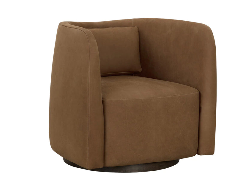 Emilie Caramel Leather Swivel Accent Chair