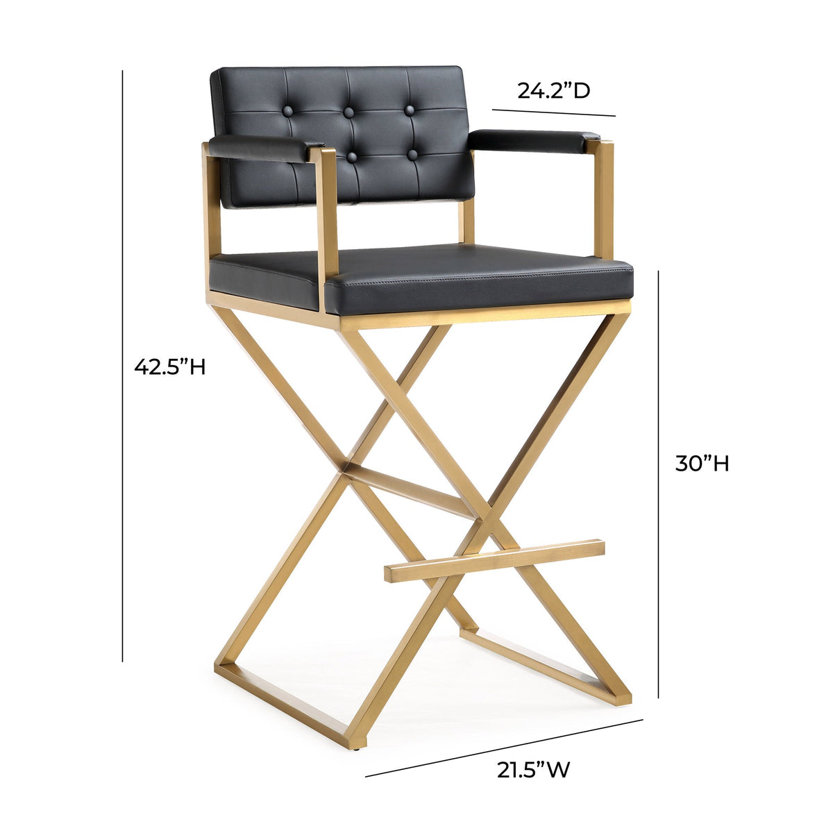 Lila Black Faux Leather Gold Steel Barstool - Luxury Living Collection