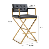 Lila Black Faux Leather Gold Steel Barstool - Luxury Living Collection