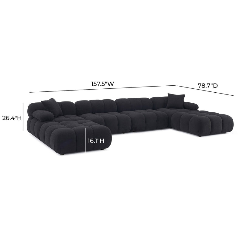 Vogue Black Vegan Shearling 6-piece Modular U-Sectional