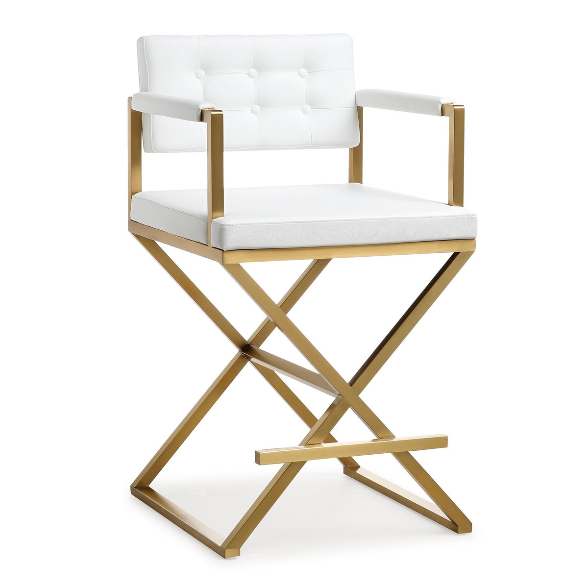 Lila White Gold Steel Faux Leather Counter Stool - Luxury Living Collection
