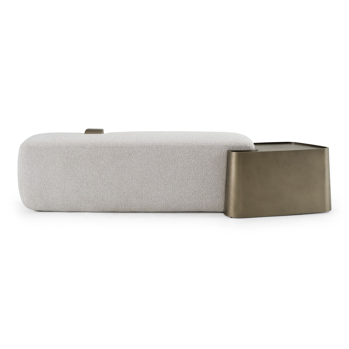 Grace 77" Modern Off-White & Antique Brass Bench w/Tray Table