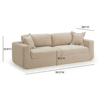 Aliana 90.5" Sand Upcycled Washed Velvet Sofa