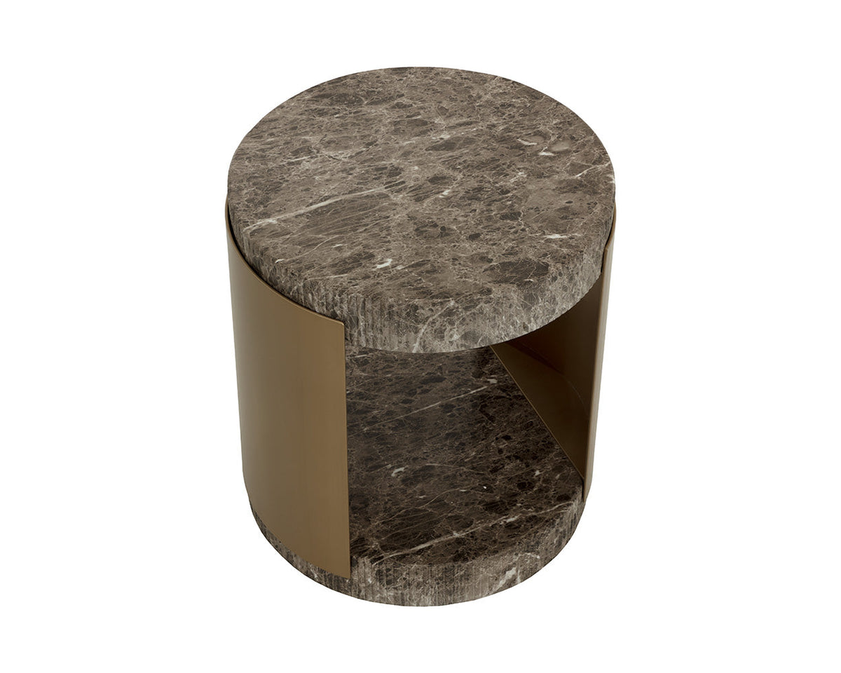 Cavette Dark Emperador Faux Marble & Brass End Table- Indoor/Outdoor