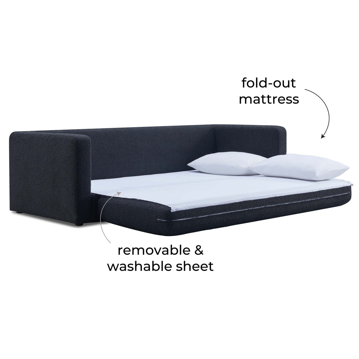 Ryan 91.1” Black Performance Boucle Sofa Bed