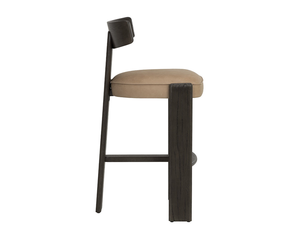 Horton Dark Brown Oak & Sahara Sand Leather Bar Stool
