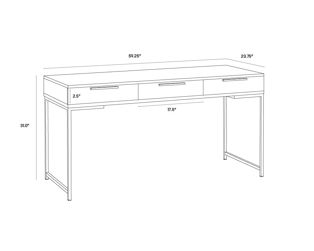 Rebel 59.25" Modern Brown Oak & Gold Desk