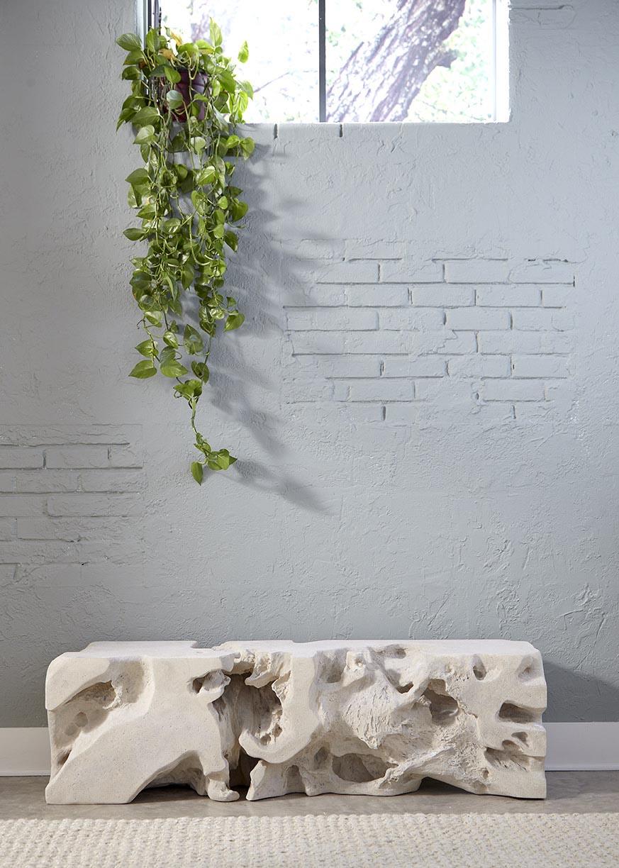 Wyn 59" Natural Indoor/Outdoor Off White Roman Bench