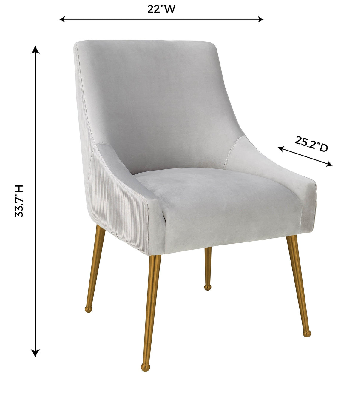 Prado Light Grey Pleated Velvet With Gold Frame Chair - Luxury Living Collection