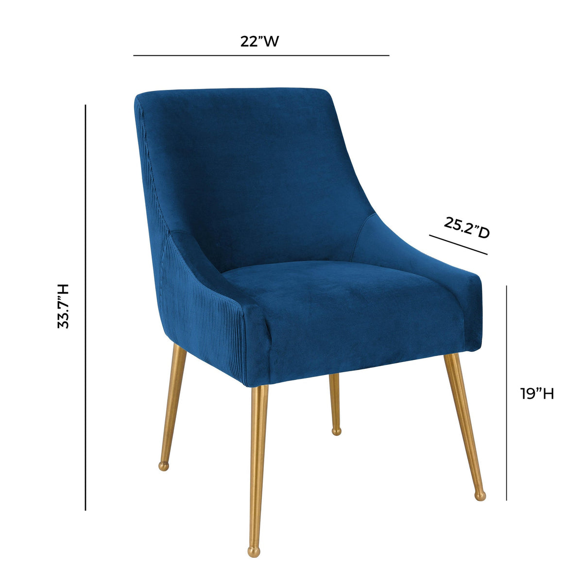 Prado Pleated Navy Velvet With Gold Frame Chair - Luxury Living Collection