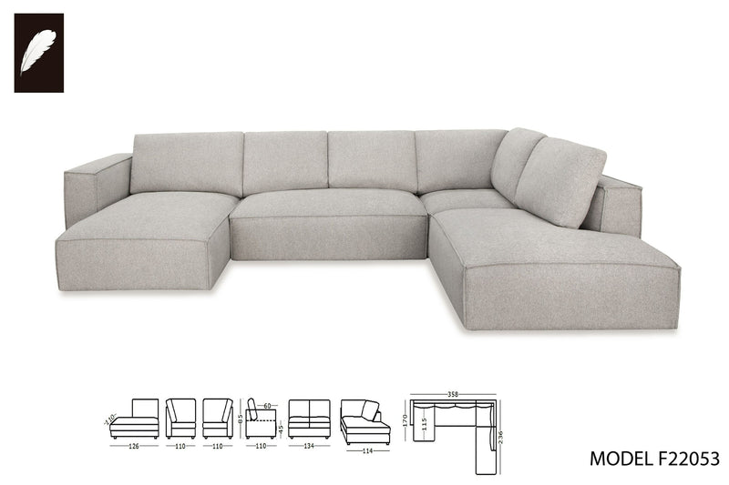 Luce Modern Light Grey Fabric Sectional Sofa W/ Left Facing Chaise