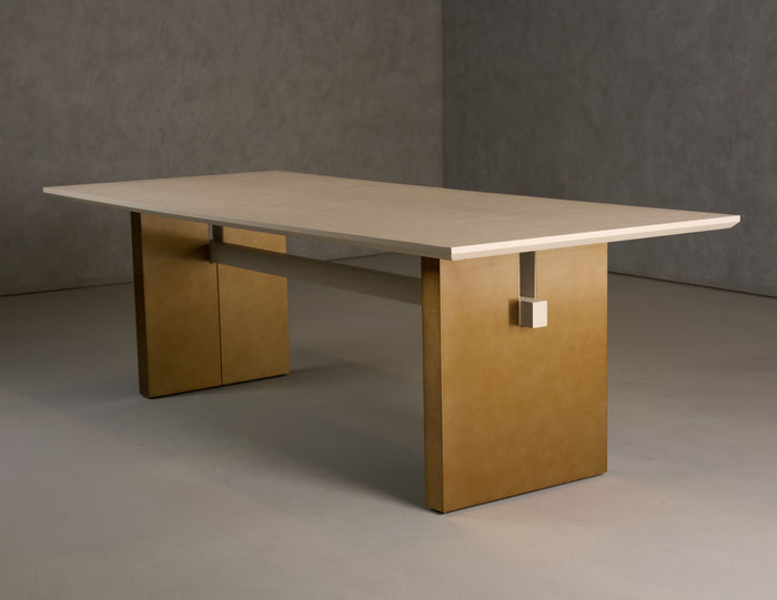 Viktoria 94" Modern Cream Ash & Gold Dining Table