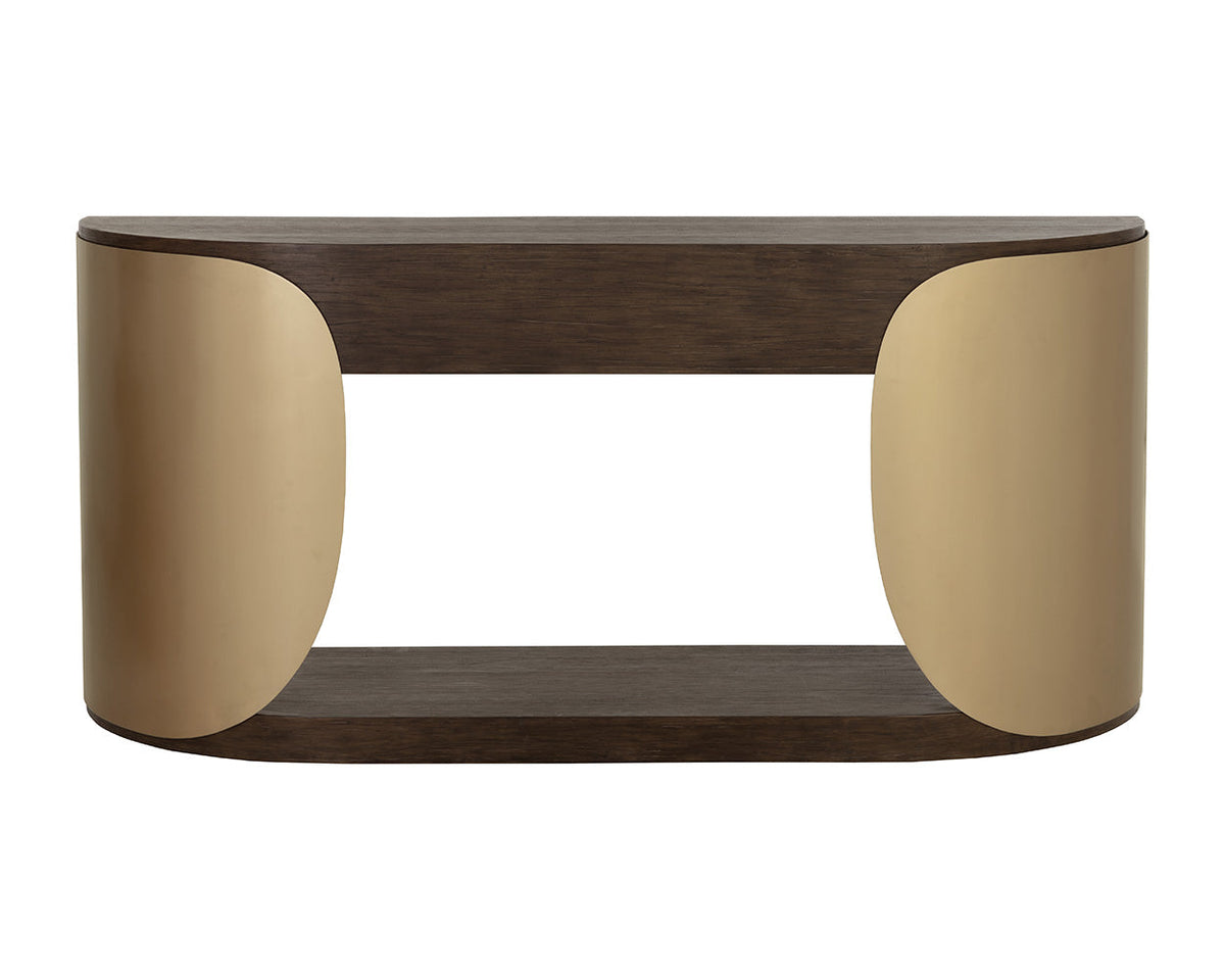 Sultana 70" Dark Oak Concrete & Brushed Brass Console Table - Indoor/Outdoor