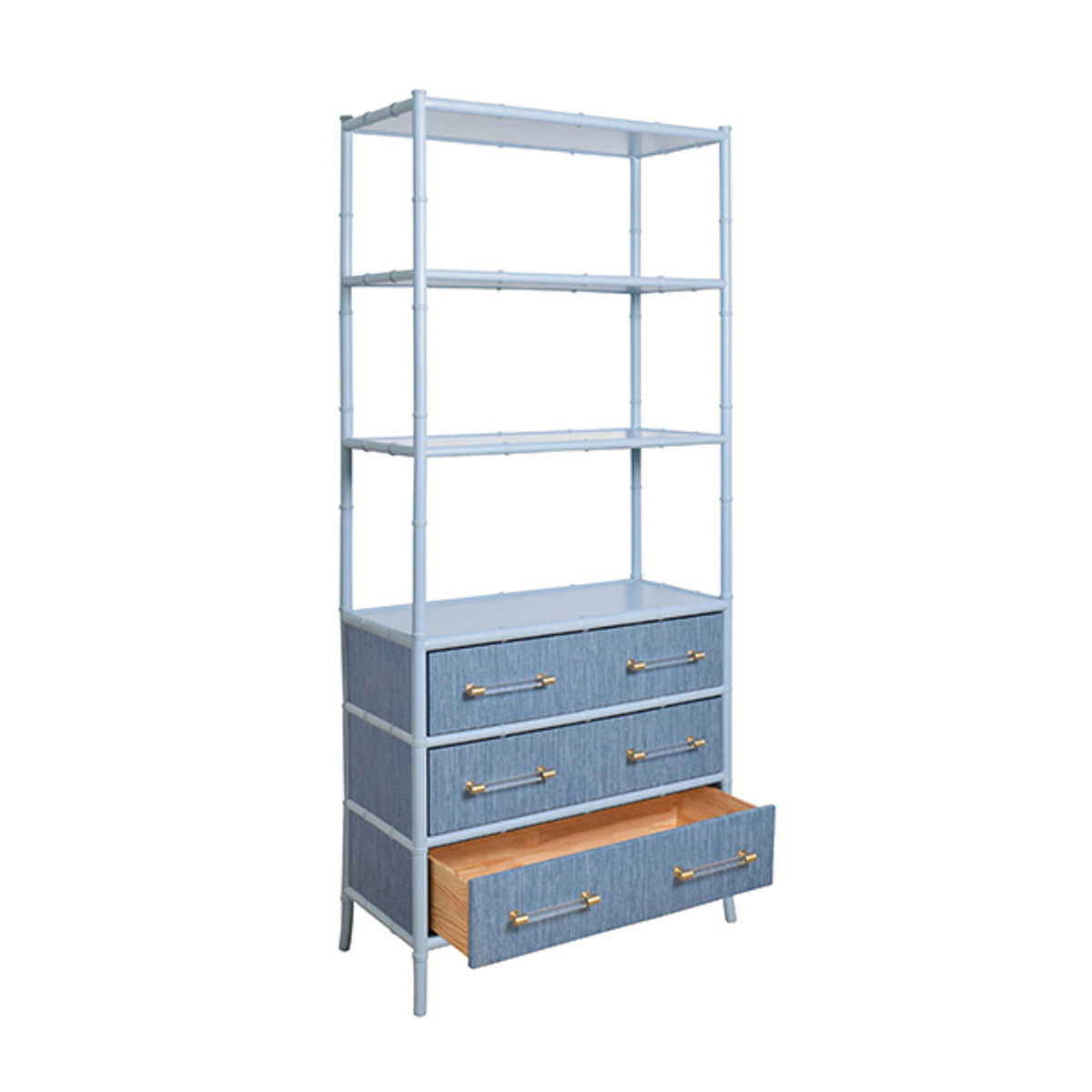 Fiona Light Blue Grasscloth & Gold Etagere