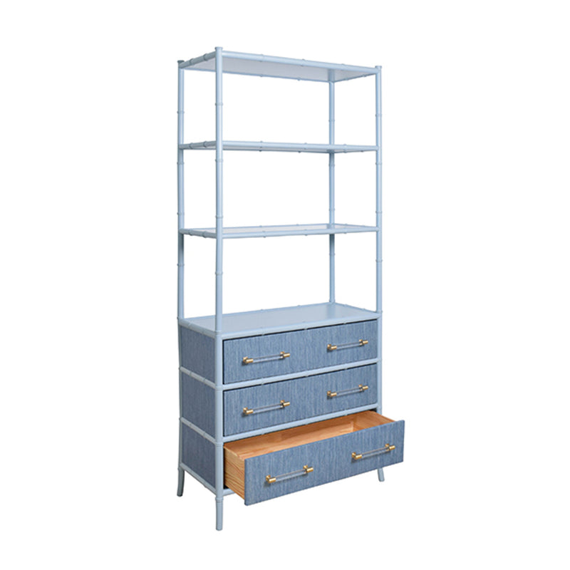 Fiona Light Blue Grasscloth & Gold Etagere