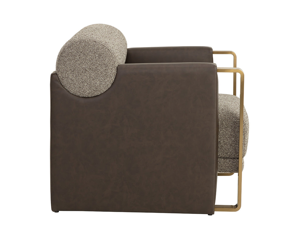 Edgar Earth Fabric, Espresso Faux Leather & Gold Accent Chair