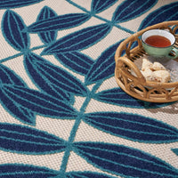 Annitra Indoor/Outdoor Natural Blue Swirling Vines Design Area Rug - Elegance Collection