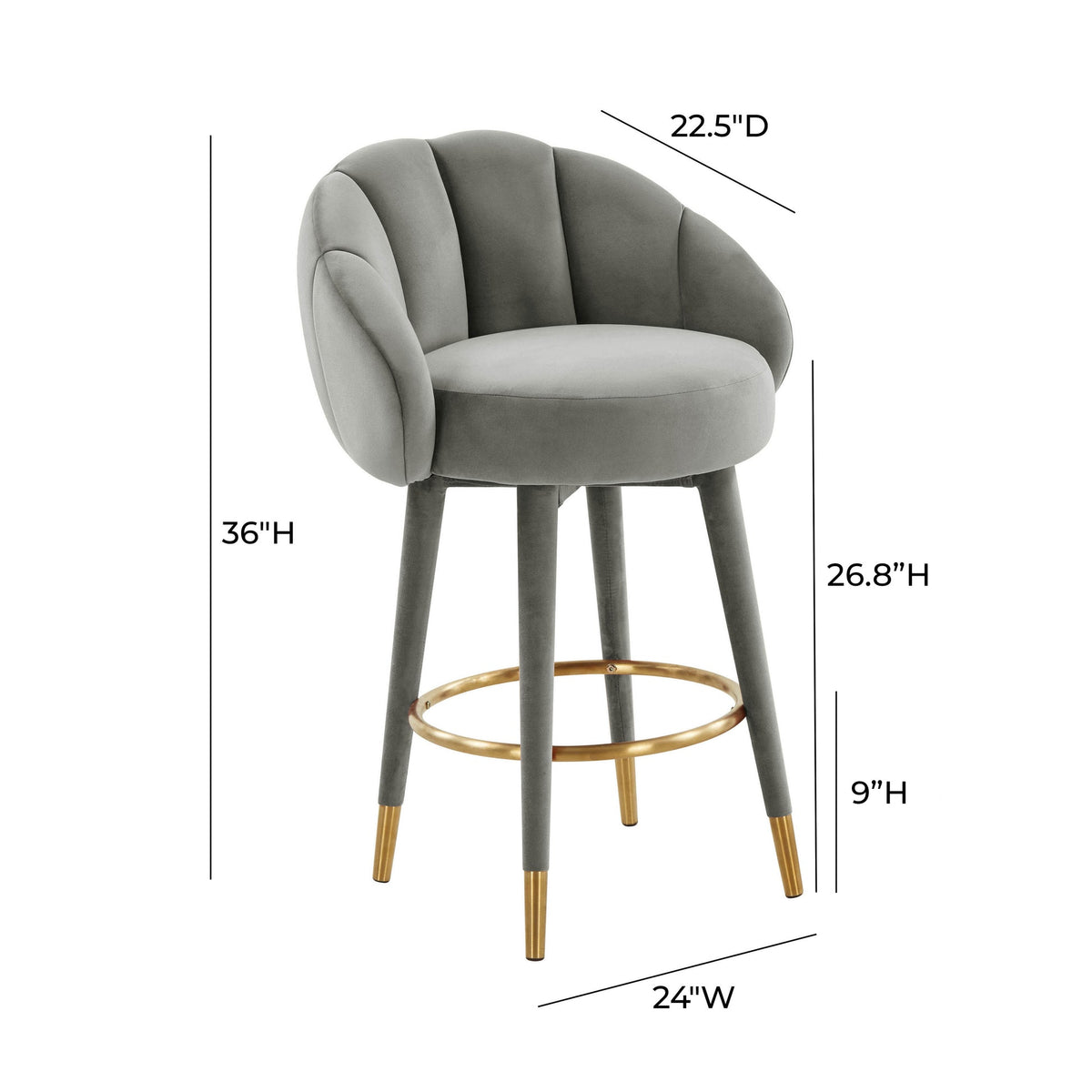 Morant Performance Grey Velvet Swivel Counter Stool - Luxury Living Collection