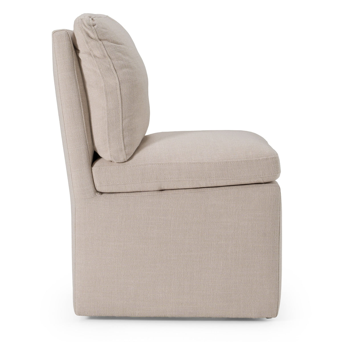 Damaris Modern Beige Linen Dining Chair With Castor Wheels