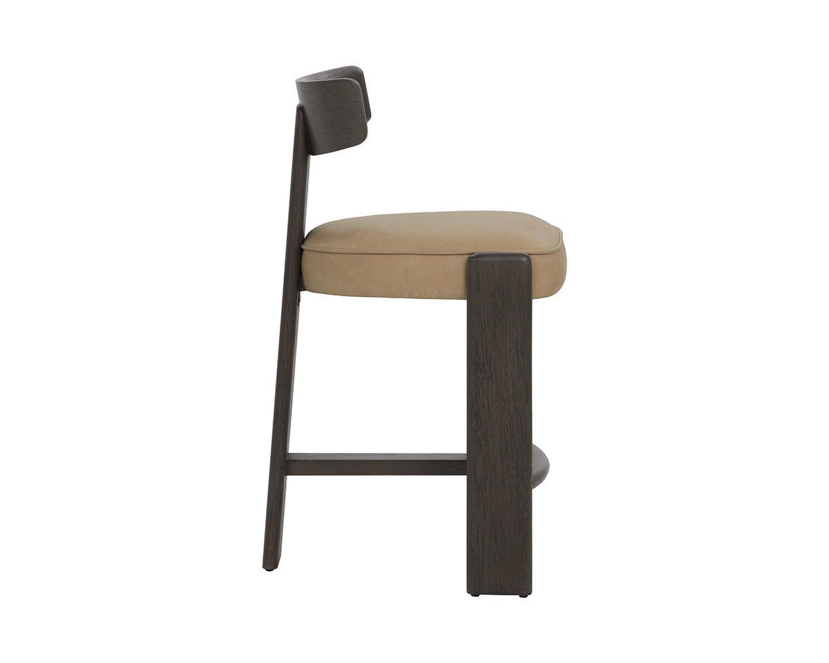 Horton Dark Brown Oak & Sahara Sand Leather Counter Stool