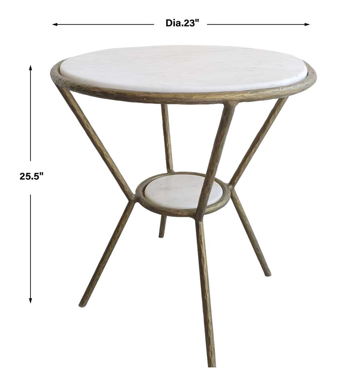 Belva 23" White Marble & Antique Gold Accent Table