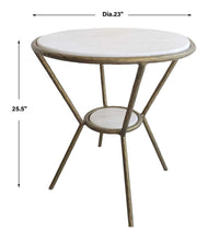 Belva 23" White Marble & Antique Gold Accent Table