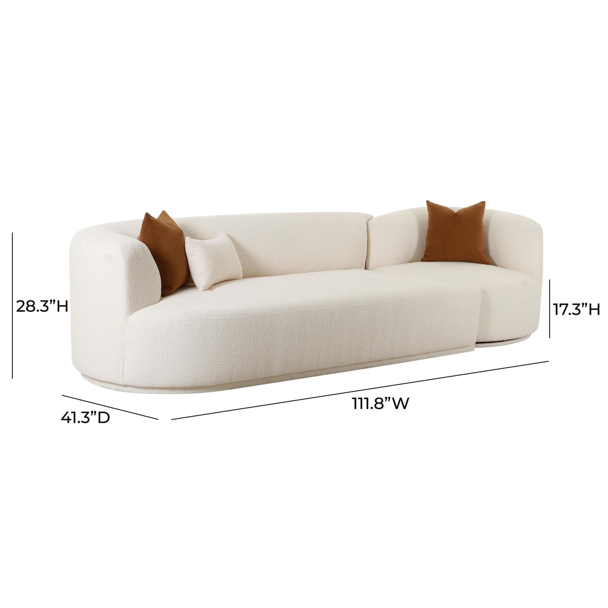 Pablo 111.8" Plush Cream Boucle 2-Piece Modular LAF Sofa