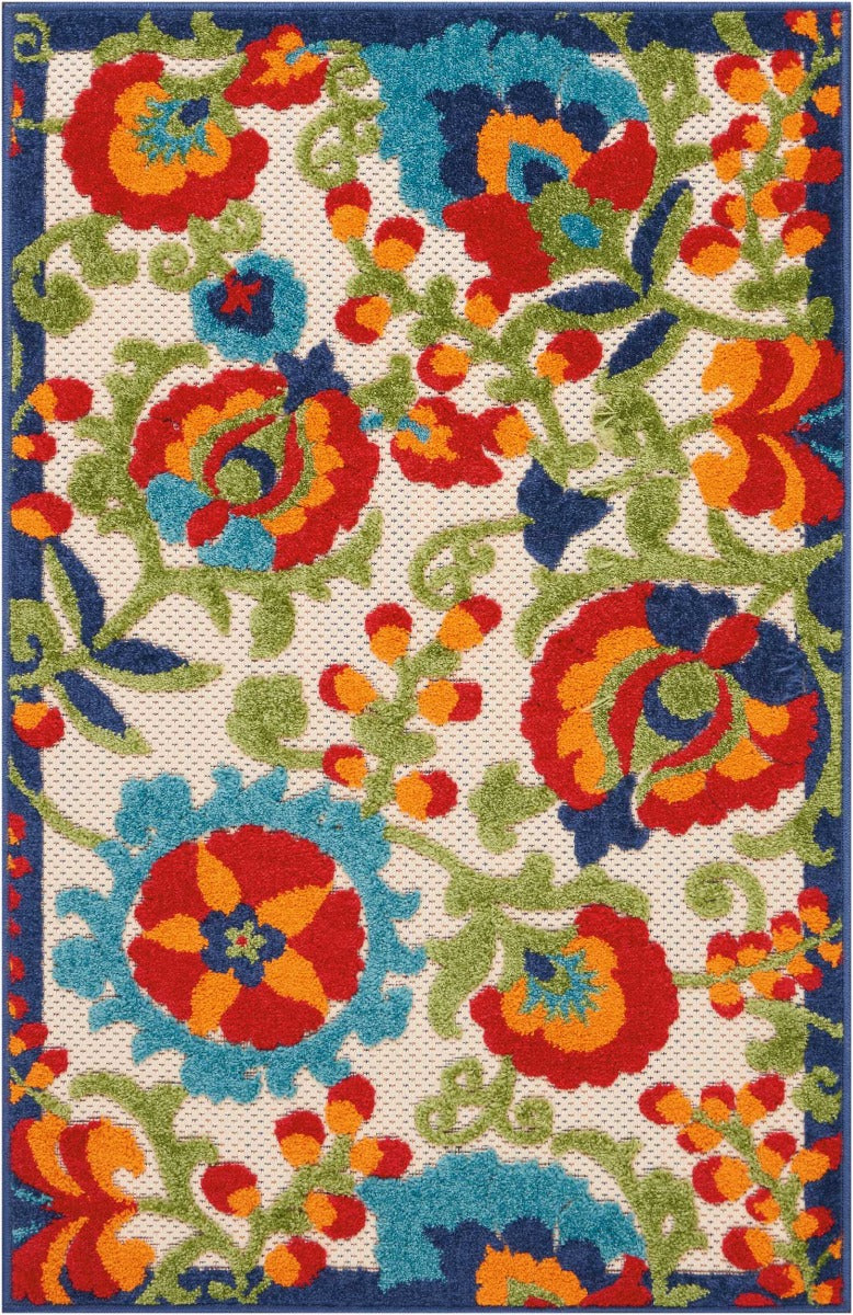 Annitra Indoor/Outdoor  Multicolor Summer Blosoms Area Rug - Elegance Collection